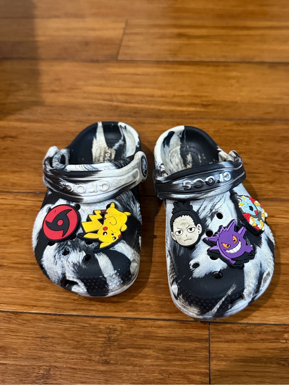 Crocs Kids Black & White Tie-Dye Clog Shoes with Character Charms